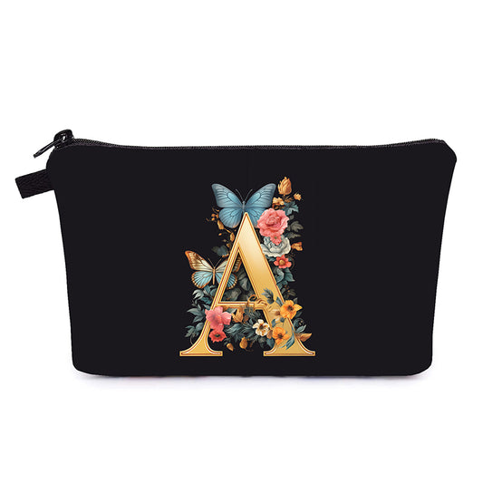 A-Z Personalized Black Makeup Bags,Butterflys and Flowers Pattern Beauty Organizer Bag, Birthday Gifts for Women Mom,Gifts for Best Friend,Bride Bridesmaid Small Cosmetic bag