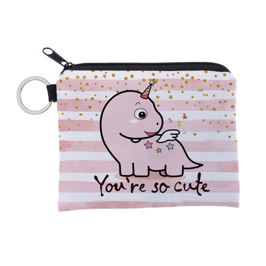 Cute Stripe Dinosa Printing Waterproof Purse Card Key Pouch Small Zipper Coin Purse Card Holder Mini Square Wallet