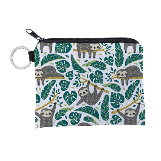 Cute Sloth printing waterproof Purse Card Key Pouch Small Zipper Coin Purse Card Holder Mini square wallet