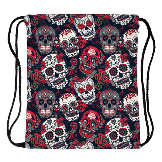 New Fashion Skull Printing Drawstring Bag Women Polyester String Drawstring BackPack